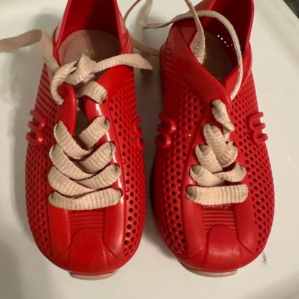 Red Perforated Lace-Up Comfort Shoes